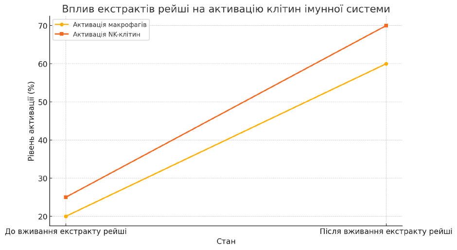 Схема впливу екстрактів рейші на активацію клітин імунної системи